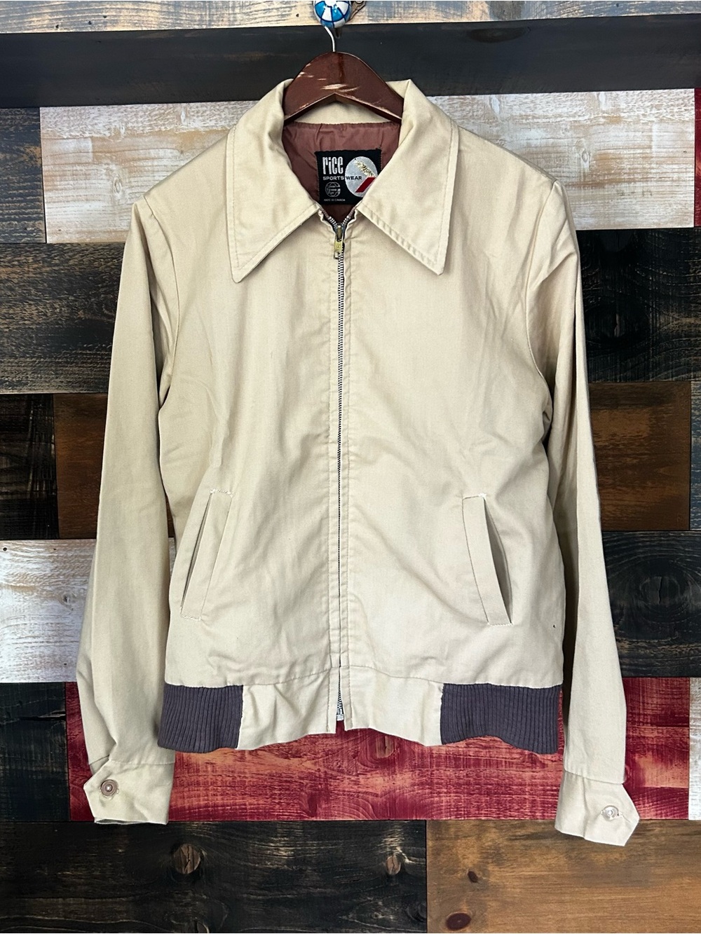 Men's Classic Beige Harrington Jacket garbadine 60s vintage dart collar